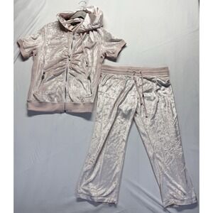 BCBGMaxzaria Velvet Tracksuit Womens Large‎ Light Pink Rhinestone Full Zip